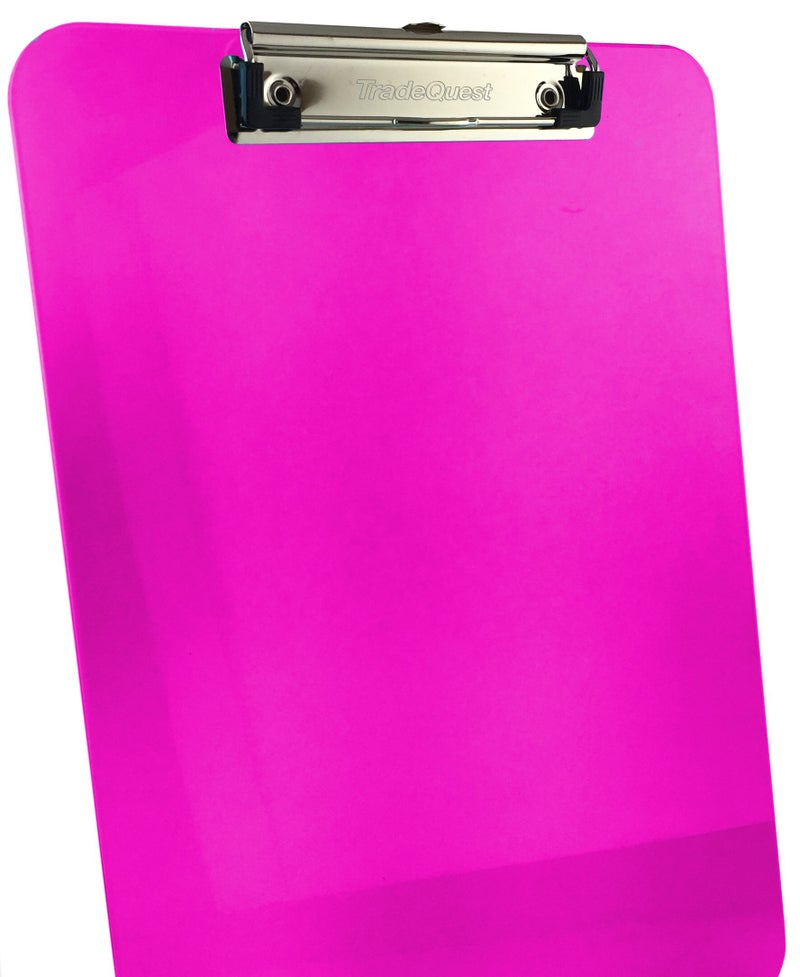 Trade Quest Plastic Clipboard Transparent Color Letter Size Low Profile Clip (Pack of 6) (Pink) - Image 2